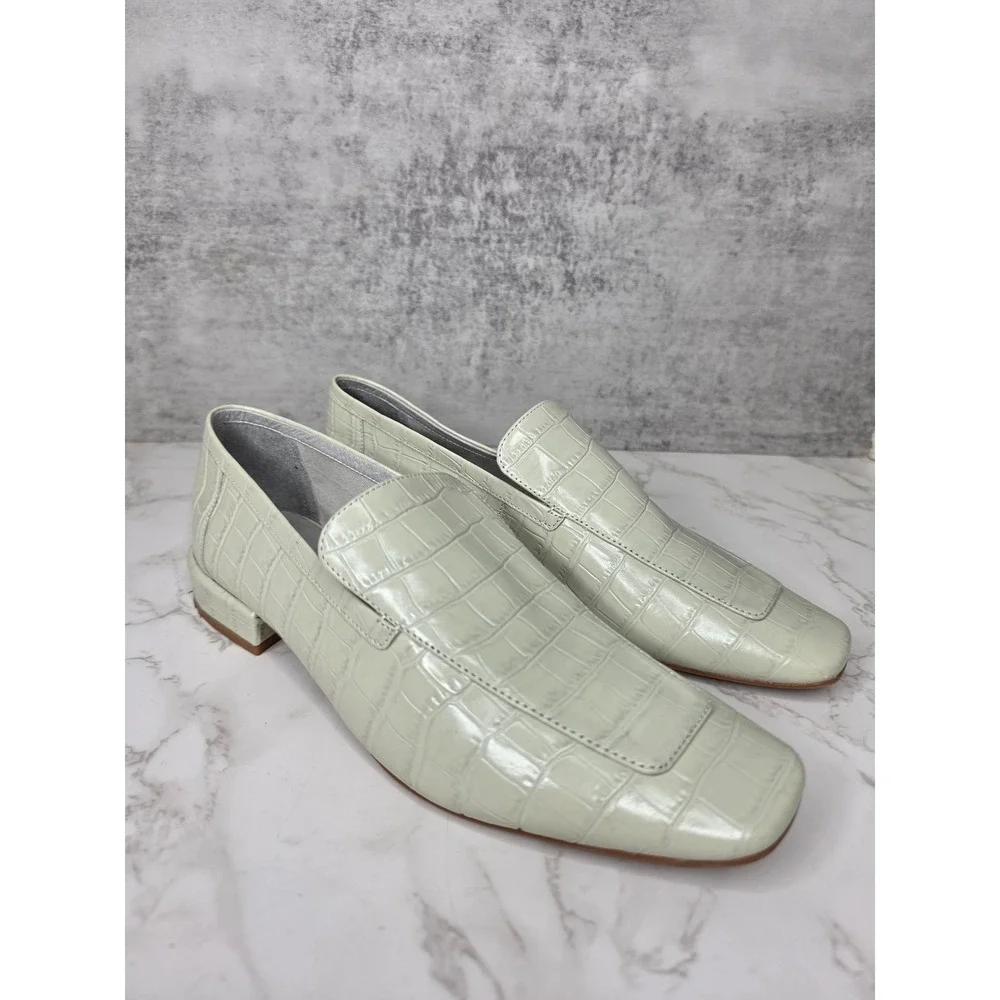 Jeffrey Campbell l Marko Leather Croc Embossed Loafer Square Toe Ivory Womens 10